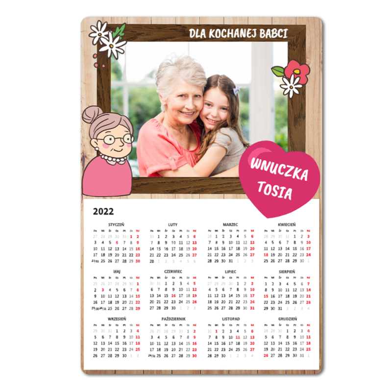 Kalendarz magnetyczny A4 ze zdjęciem na lodówkę dla Babci