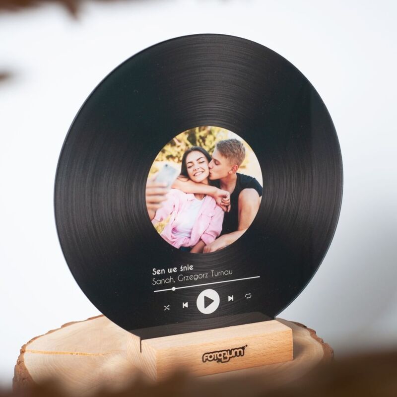 Ramka ze zdjęciem na szkle akrylowym muzyczna płyta winylowa